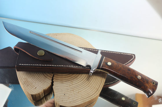Fumio Inagaki FI-960  10-inch Big Bowie Knife. VG-10 Damascus blade with Gorgeous Premium Desert Ironwood Burl Handle - japaneseknifedirect.mom