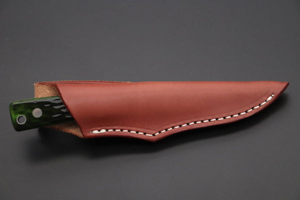 Hattori KD30-841G Cowry X Damascus Little Wild Hunters (Clip Point, MossGreen Bone handle Bone Handle) - japaneseknifedirect.mom