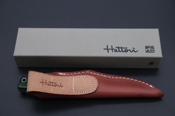 Hattori KD30-841G Cowry X Damascus Little Wild Hunters (Clip Point, MossGreen Bone handle Bone Handle) - japaneseknifedirect.mom