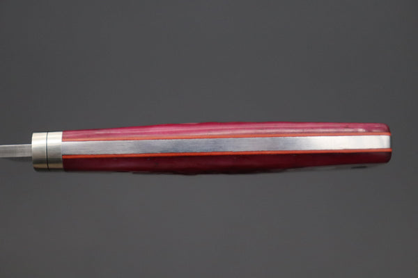 Hattori KD30-841R Cowry X Damascus Little Wild Hunters (Clip Point, Strawberry Red Bone Handle) - japaneseknifedirect.mom