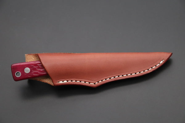 Hattori KD30-841R Cowry X Damascus Little Wild Hunters (Clip Point, Strawberry Red Bone Handle) - japaneseknifedirect.mom