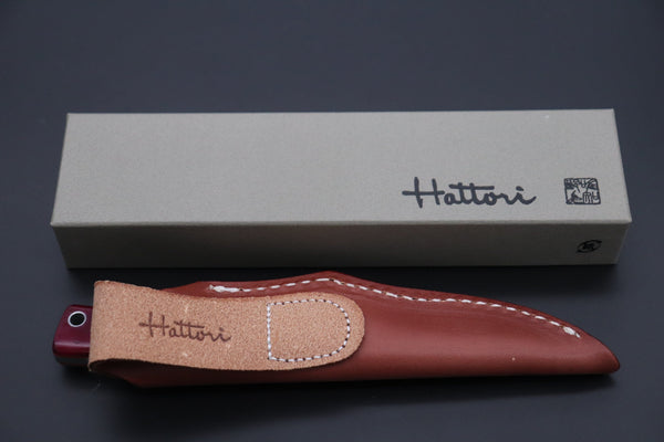 Hattori KD30-841R Cowry X Damascus Little Wild Hunters (Clip Point, Strawberry Red Bone Handle) - japaneseknifedirect.mom