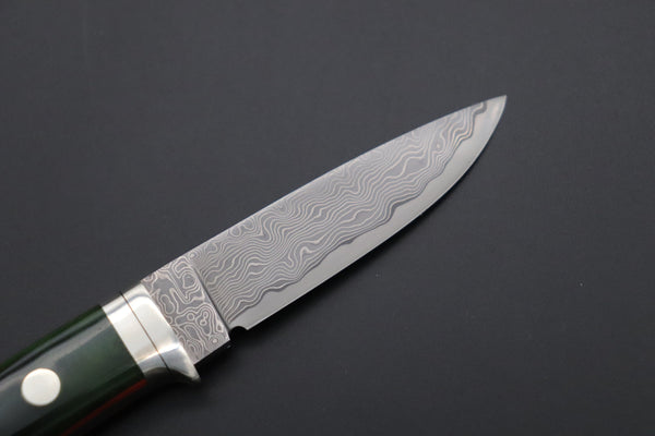 Hattori KD30-845-GO Cowry X Damascus Little Wild Hunters  (Drop Point, MossGreen Bone Handle) - japaneseknifedirect.mom
