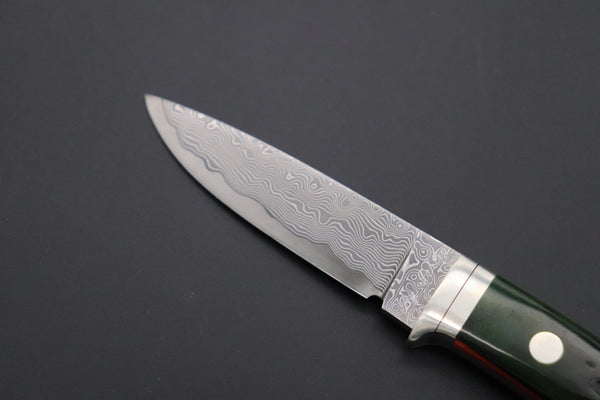 Hattori KD30-845-GO Cowry X Damascus Little Wild Hunters  (Drop Point, MossGreen Bone Handle) - japaneseknifedirect.mom