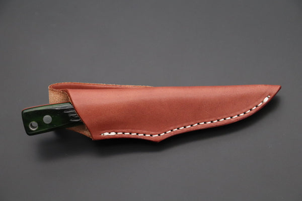 Hattori KD30-845-GO Cowry X Damascus Little Wild Hunters  (Drop Point, MossGreen Bone Handle) - japaneseknifedirect.mom