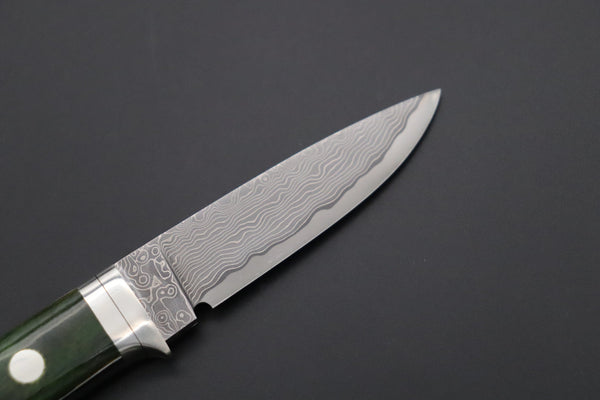 Hattori KD30-845-GW Cowry X Damascus Little Wild Hunters  (Drop Point, MossGreen Bone Handle) - japaneseknifedirect.mom