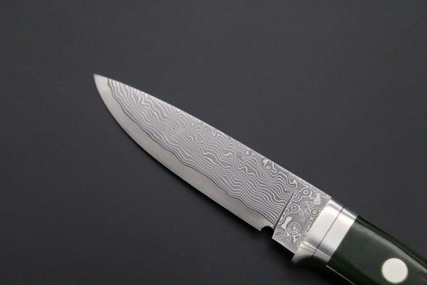 Hattori KD30-845-GW Cowry X Damascus Little Wild Hunters  (Drop Point, MossGreen Bone Handle) - japaneseknifedirect.mom