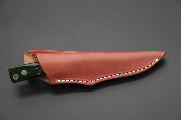 Hattori KD30-845-GW Cowry X Damascus Little Wild Hunters  (Drop Point, MossGreen Bone Handle) - japaneseknifedirect.mom