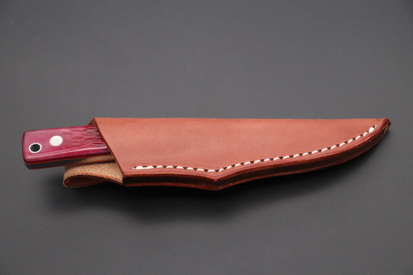 Hattori KD30-845-R Cowry X Damascus Little Wild Hunters  (Drop Point, Strawberry Red Bone Handle) - japaneseknifedirect.mom
