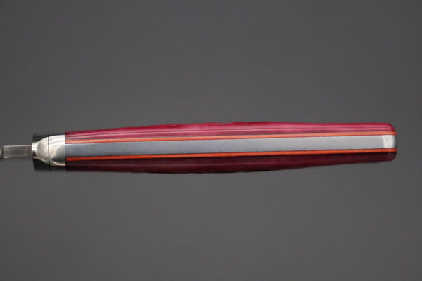 Hattori KD30-845-R Cowry X Damascus Little Wild Hunters  (Drop Point, Strawberry Red Bone Handle) - japaneseknifedirect.mom