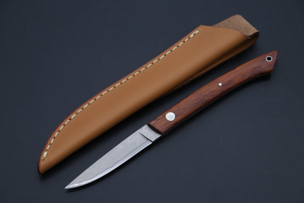 Hattori KD30-MEDAKA-1C Cowry X Damascus Little Fisherman's Utility (Cocobolo Wood Handle) - japaneseknifedirect.mom