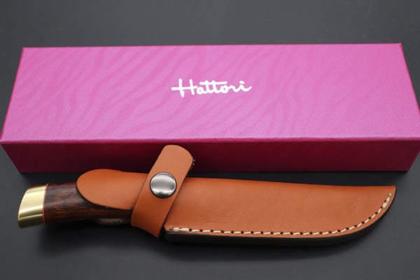Hattori 傘 SAN Limited Edition SAN-107 Cowry-X Damascus Special Utility Hunter "Custom Desert Ironwood Handle with Turquoise Composite Stone Ring"