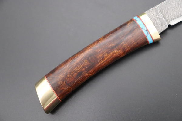Hattori 傘 SAN Limited Edition SAN-107 Cowry-X Damascus Special Utility Hunter "Custom Desert Ironwood Handle with Turquoise Composite Stone Ring"