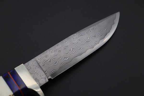Hattori 傘 SAN Limited Edition SAN-133A Cowry-X Damascus Mighty Wild Crown Hunter (Crown Stag Handle) - japaneseknifedirect.mom