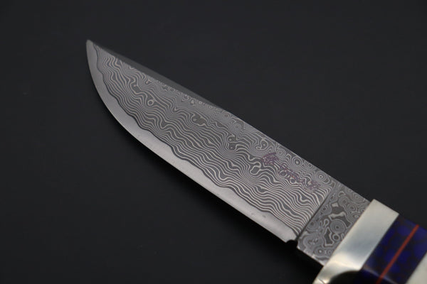 Hattori 傘 SAN Limited Edition SAN-133A Cowry-X Damascus Mighty Wild Crown Hunter (Crown Stag Handle) - japaneseknifedirect.mom