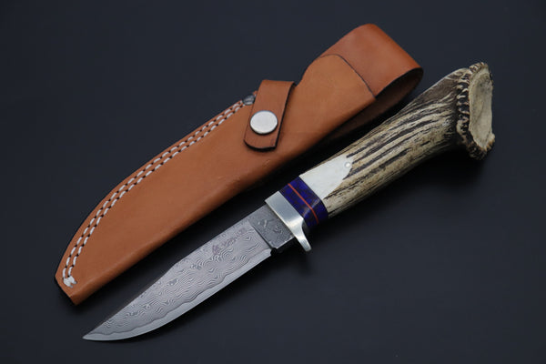 Hattori 傘 SAN Limited Edition SAN-133A Cowry-X Damascus Mighty Wild Crown Hunter (Crown Stag Handle) - japaneseknifedirect.mom
