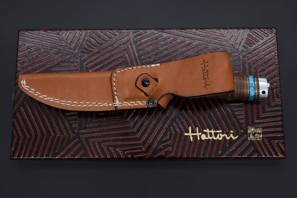 Hattori 傘 SAN Limited Edition SAN-134 Cowry-X Damascus Mighty Hunter (Premium Turquoise Edition) - japaneseknifedirect.mom