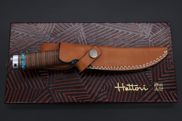 Hattori 傘 SAN Limited Edition SAN-134 Cowry-X Damascus Mighty Hunter (Premium Turquoise Edition) - japaneseknifedirect.mom