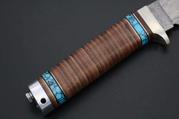 Hattori 傘 SAN Limited Edition SAN-134 Cowry-X Damascus Mighty Hunter (Premium Turquoise Edition) - japaneseknifedirect.mom