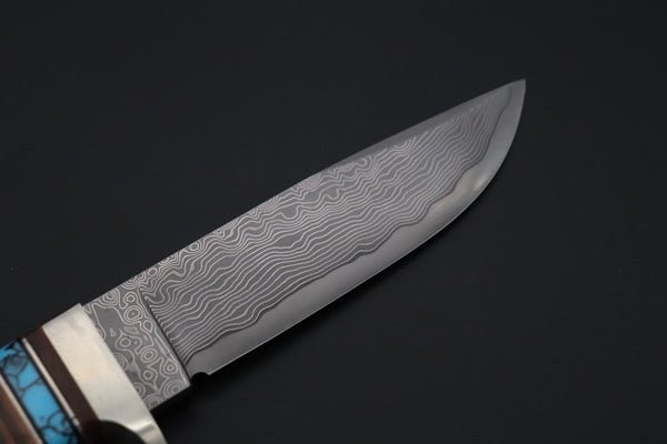 Hattori 傘 SAN Limited Edition SAN-134 Cowry-X Damascus Mighty Hunter (Premium Turquoise Edition) - japaneseknifedirect.mom