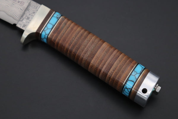 Hattori 傘 SAN Limited Edition SAN-134 Cowry-X Damascus Mighty Hunter (Premium Turquoise Edition) - japaneseknifedirect.mom
