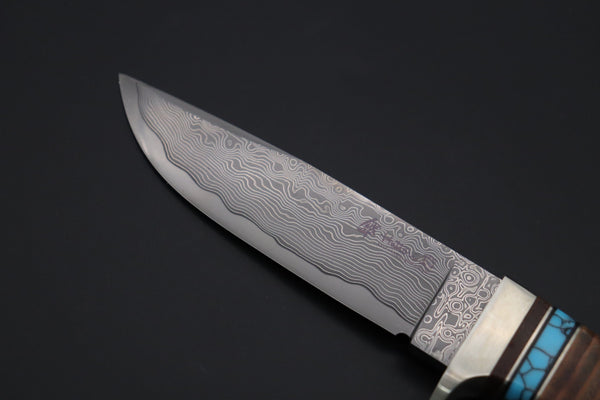 Hattori 傘 SAN Limited Edition SAN-134 Cowry-X Damascus Mighty Hunter (Premium Turquoise Edition) - japaneseknifedirect.mom