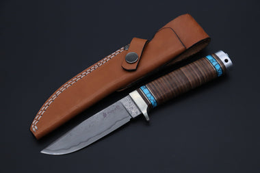 Hattori 傘 SAN Limited Edition SAN-134 Cowry-X Damascus Mighty Hunter (Premium Turquoise Edition) - japaneseknifedirect.mom