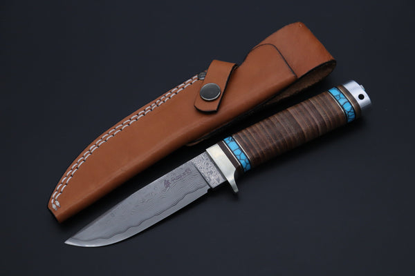 Hattori 傘 SAN Limited Edition SAN-134 Cowry-X Damascus Mighty Hunter (Premium Turquoise Edition) - japaneseknifedirect.mom