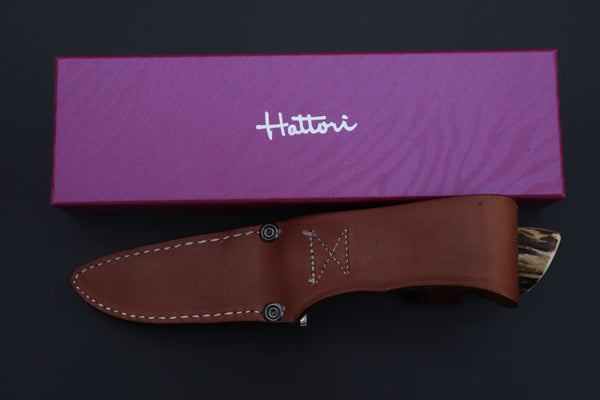 Hattori 傘 SAN Limited Edition SAN-143 Cowry-X Damascus Stream Wild Hunter - japaneseknifedirect.mom