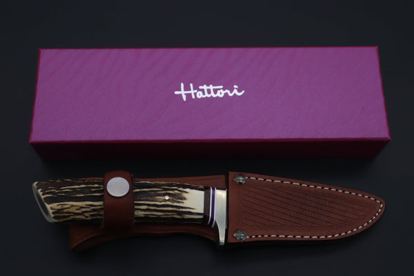 Hattori 傘 SAN Limited Edition SAN-143 Cowry-X Damascus Stream Wild Hunter - japaneseknifedirect.mom