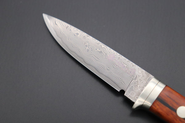 Hattori 傘 SAN Limited Edition SAN-78C Limited Cowry-X Damascus EDC Utility Hunter (Cocobolo Wood Handle)