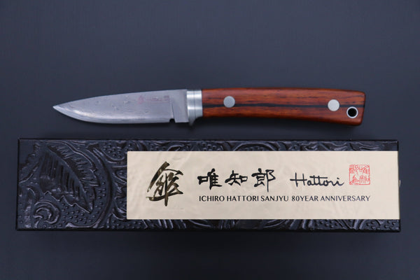 Hattori 傘 SAN Limited Edition SAN-78C Limited Cowry-X Damascus EDC Utility Hunter (Cocobolo Wood Handle)