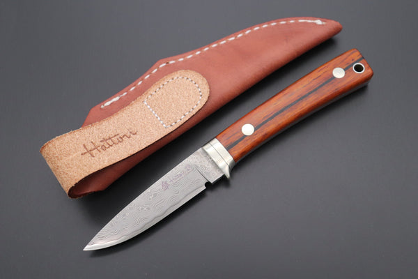 Hattori 傘 SAN Limited Edition SAN-78C Limited Cowry-X Damascus EDC Utility Hunter (Cocobolo Wood Handle)