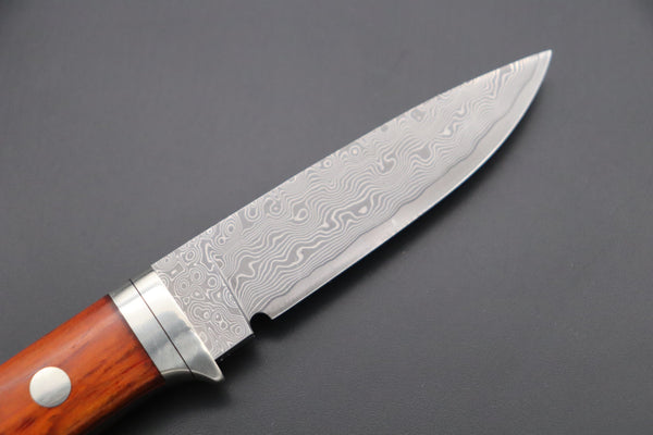 Hattori 傘 SAN Limited Edition SAN-78C2 Limited Cowry-X Damascus EDC Utility Hunter (Cocobolo Wood Handle) - japaneseknifedirect.mom