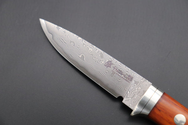 Hattori 傘 SAN Limited Edition SAN-78C2 Limited Cowry-X Damascus EDC Utility Hunter (Cocobolo Wood Handle) - japaneseknifedirect.mom
