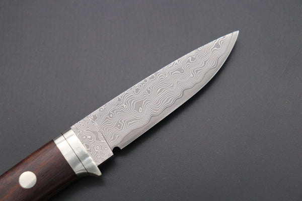 Hattori 傘 SAN Limited Edition SAN-78I Limited Cowry-X Damascus EDC Utility Hunter (Desert Ironwood Handle)