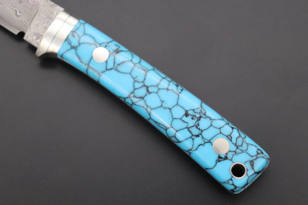 Hattori 傘 SAN Limited Edition SAN-78T Limited Cowry-X Damascus EDC Utility Hunter (Turquoise Gem-Composite Stone Handle)