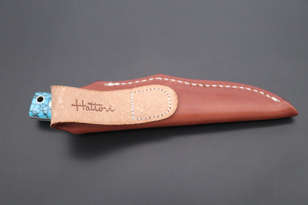 Hattori 傘 SAN Limited Edition SAN-78T2 Limited Cowry-X Damascus EDC Utility Hunter (Turquoise Gem-Composite Stone Handle)