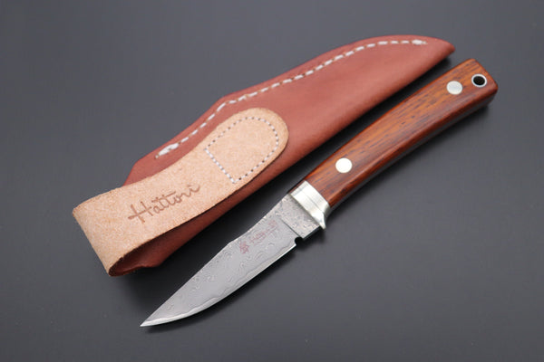 Hattori 傘 SAN Limited Edition SAN-79C Limited Cowry-X Damascus Little Hunter (Clip Point, Cocobolo Wood Handle) - japaneseknifedirect.mom