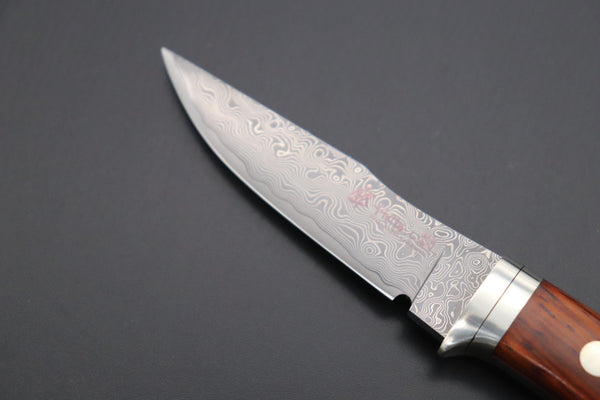 Hattori 傘 SAN Limited Edition SAN-79C Limited Cowry-X Damascus Little Hunter (Clip Point, Cocobolo Wood Handle) - japaneseknifedirect.mom