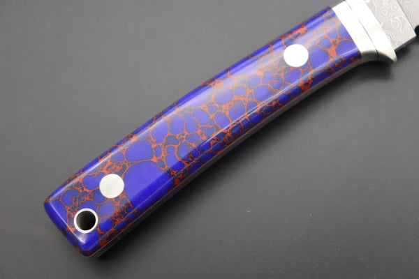Hattori 傘 SAN Limited Edition SAN-79DT Limited Cowry-X Damascus Little Hunter (Clip Point, Deep Blue Turquoise Gem-Composite Stone Handle) - japaneseknifedirect.mom