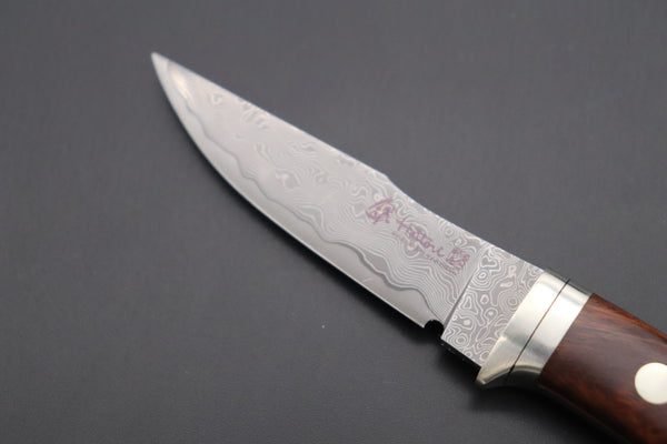 Hattori 傘 SAN Limited Edition SAN-79I Limited Cowry-X Damascus Little Hunter (Clip Point, Desert Ironwood Handle) - japaneseknifedirect.mom