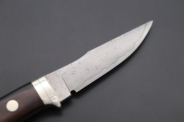 Hattori 傘 SAN Limited Edition SAN-79I Limited Cowry-X Damascus Little Hunter (Clip Point, Desert Ironwood Handle) - japaneseknifedirect.mom