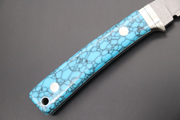 Hattori 傘 SAN Limited Edition SAN-79T2 Limited Cowry-X Damascus Little Hunter (Clip Point, Turquoise Gem-Composite Stone Handle)