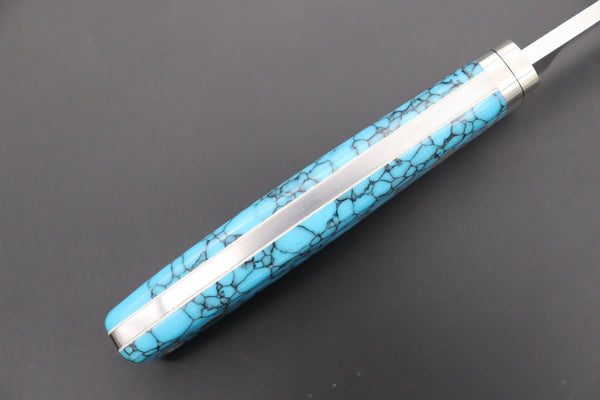 Hattori 傘 SAN Limited Edition SAN-79T2 Limited Cowry-X Damascus Little Hunter (Clip Point, Turquoise Gem-Composite Stone Handle)