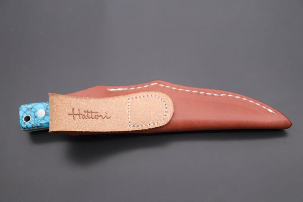 Hattori 傘 SAN Limited Edition SAN-79T2 Limited Cowry-X Damascus Little Hunter (Clip Point, Turquoise Gem-Composite Stone Handle)