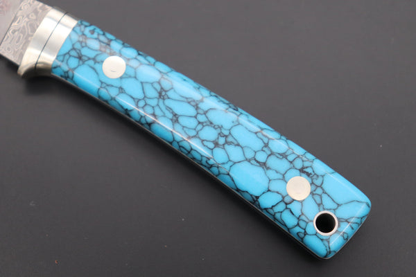 Hattori 傘 SAN Limited Edition SAN-79T2 Limited Cowry-X Damascus Little Hunter (Clip Point, Turquoise Gem-Composite Stone Handle)