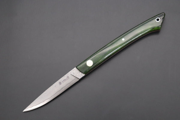 Hattori 傘 SAN Limited Edition SAN-85 Cowry-X Damascus Slim Utility “Hattori Custom Elegant Smooth Green Bone Handle”