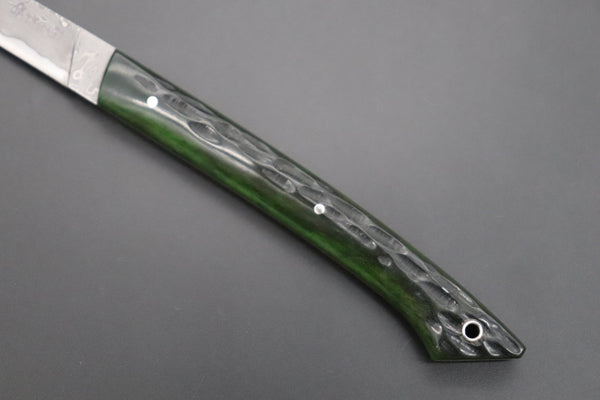 Hattori 傘 SAN Limited Edition SAN-86 Cowry-X Damascus Slim Utility “Hattori Custom Green Jigged Bone Handle”