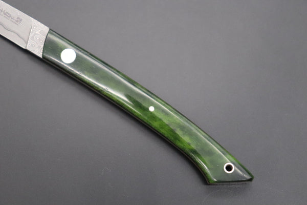 Hattori 傘 SAN Limited Edition SAN-87 Cowry-X Damascus Slim Utility “Hattori Custom Elegant Smooth Green Bone Handle”